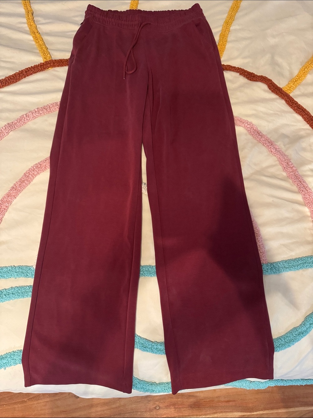 Athleta Burgundy Elastic Waist Wide Leg Pants